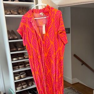 Entro Orange and Pink Leaf Pattern Jumpsuit